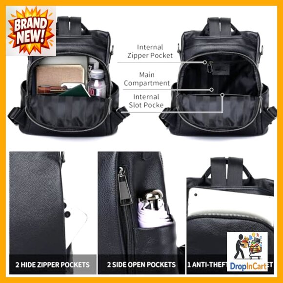 Genuine Leather Backpack Purse Anti-Theft Daypack Shoulder Bag Elegant Minimal